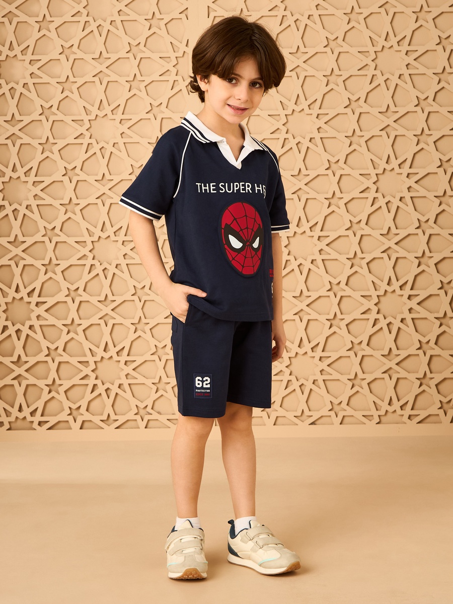 Spider-Man Applique Cotton Polo T-Shirt and Shorts Set