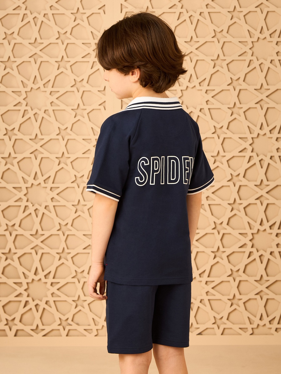 Spider-Man Applique Cotton Polo T-Shirt and Shorts Set