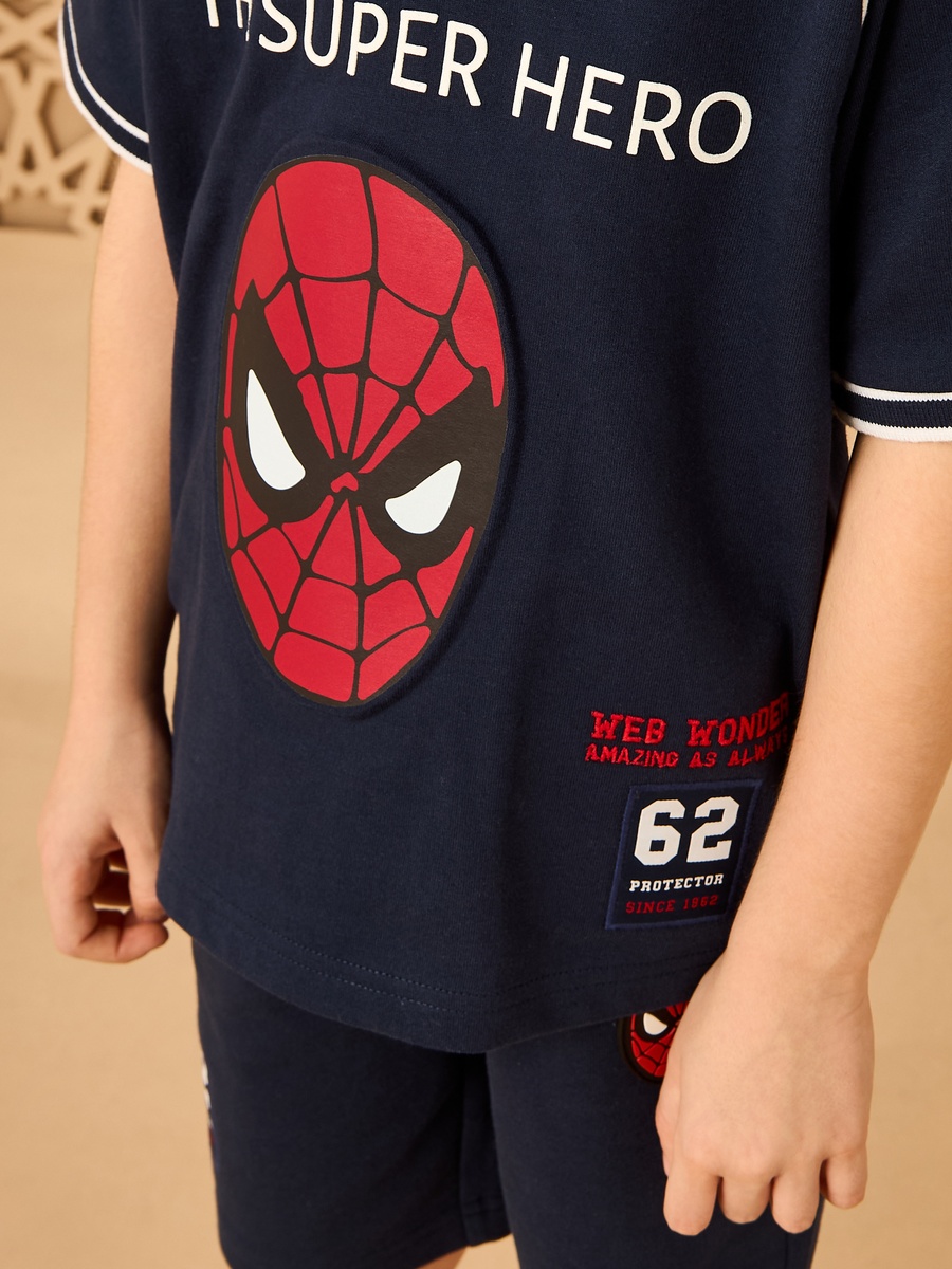 Spider-Man Applique Cotton Polo T-Shirt and Shorts Set