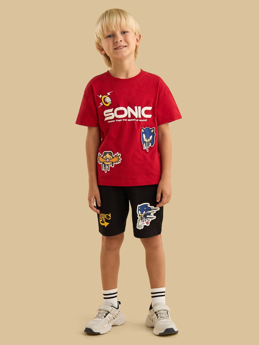 Sonic Print Cotton T-Shirt and Shorts Set