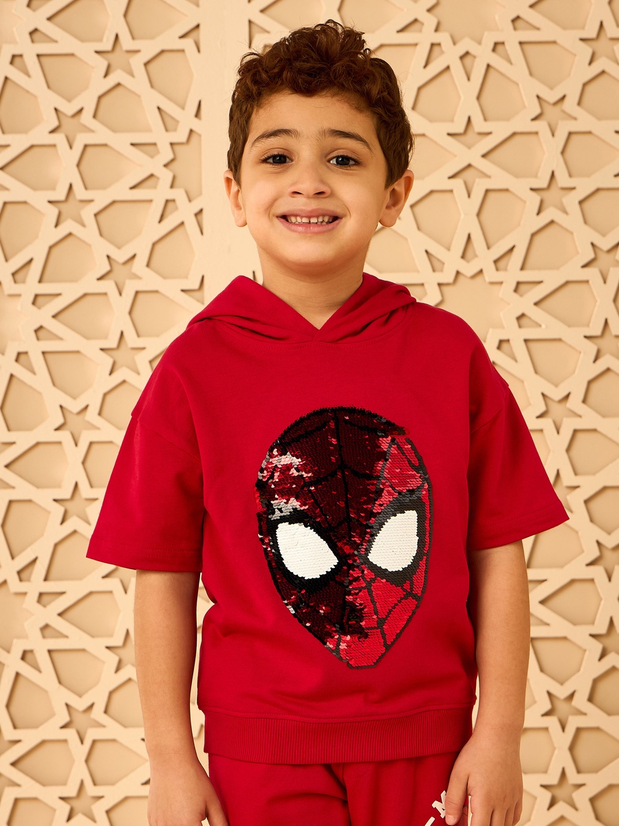 Spider-Man Sequinned Cotton Hooded Sweatshirt and Shorts Set