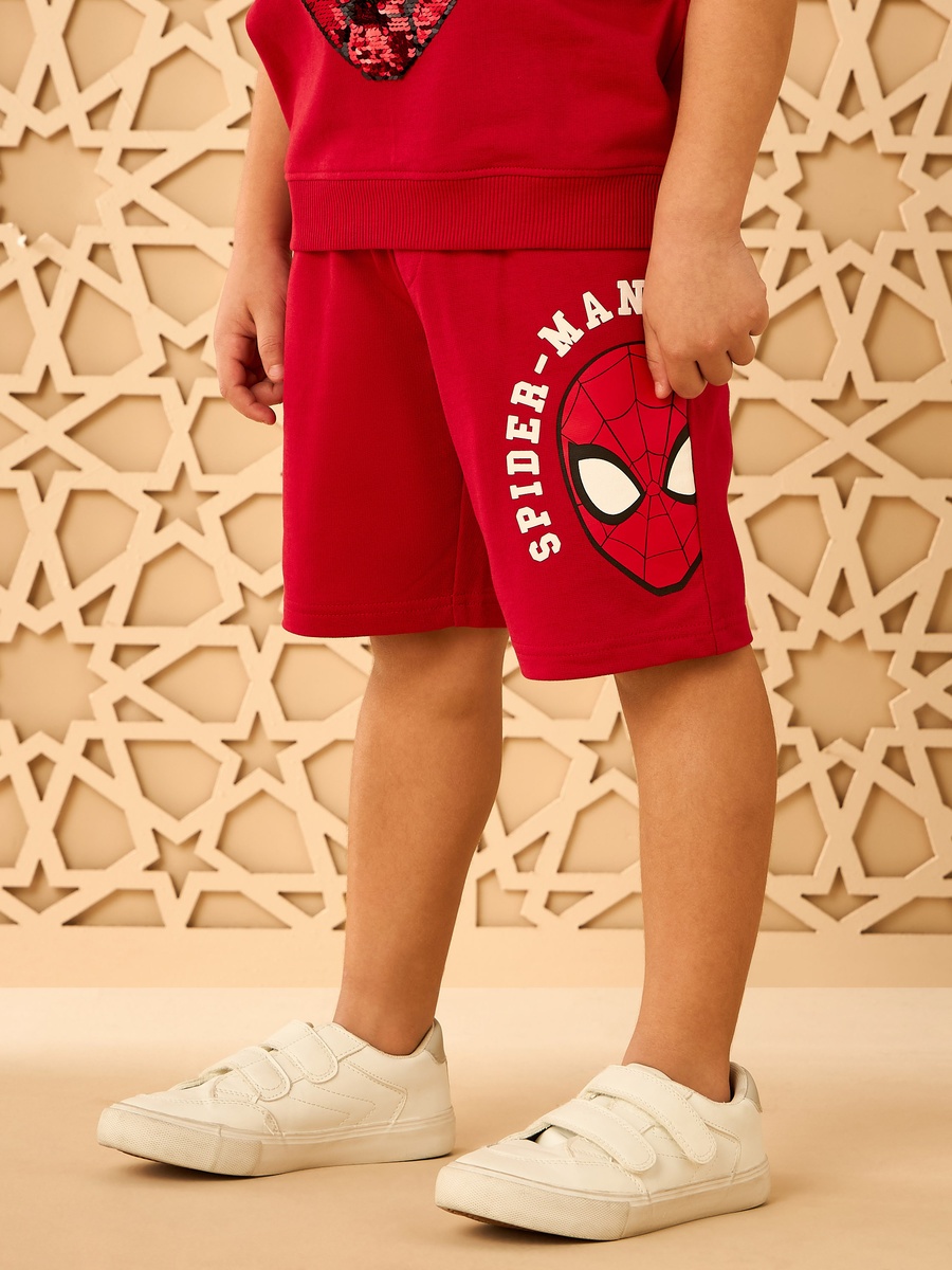 Spider-Man Sequinned Cotton Hooded Sweatshirt and Shorts Set
