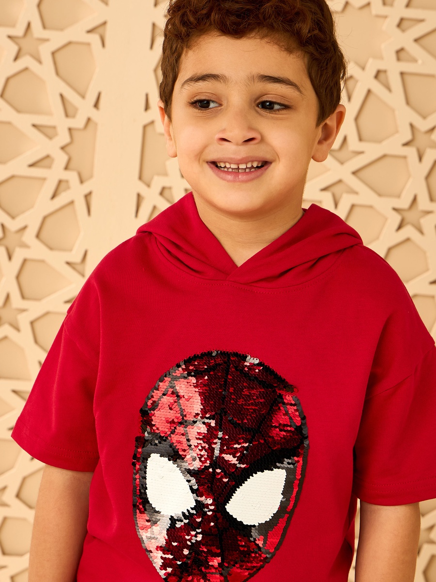 Spider-Man Sequinned Cotton Hooded Sweatshirt and Shorts Set