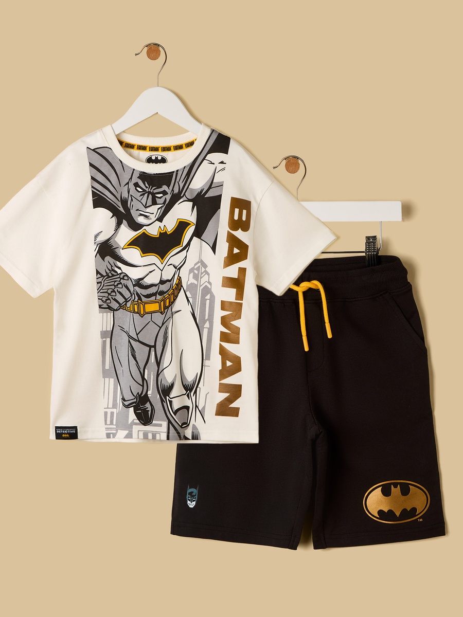 Batman Print Cotton T-Shirt and Shorts Set