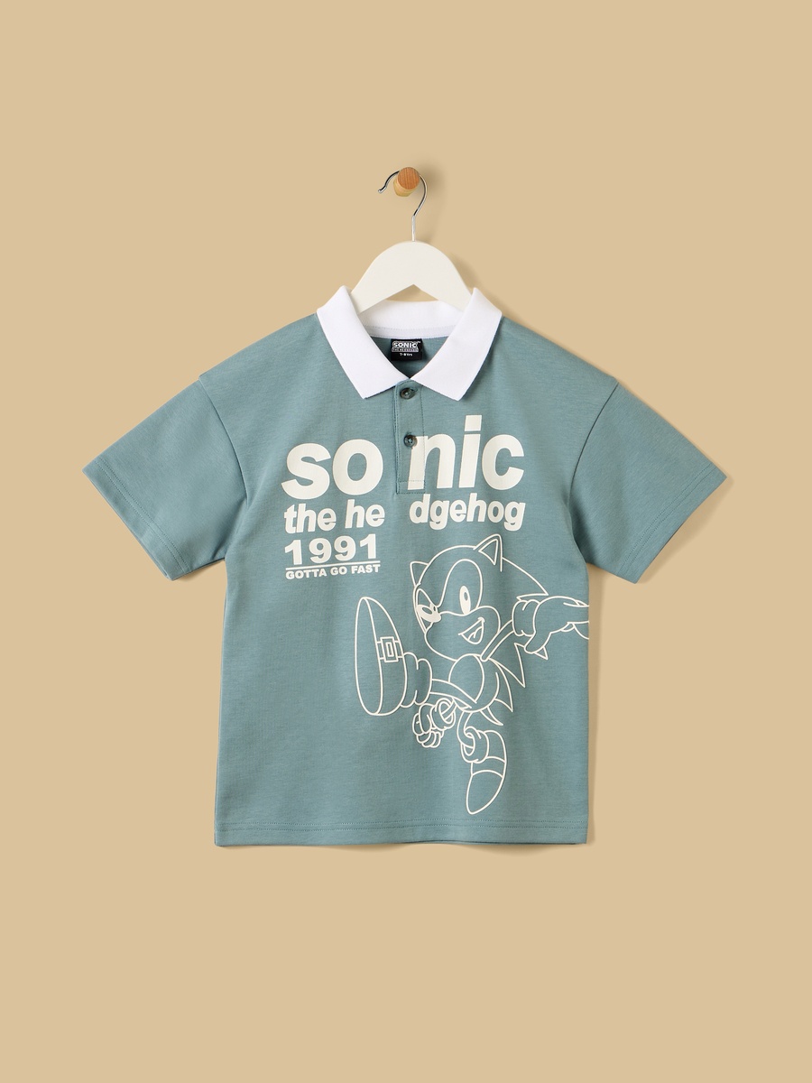 Sonic Print Cotton Polo T-Shirt and Shorts Set