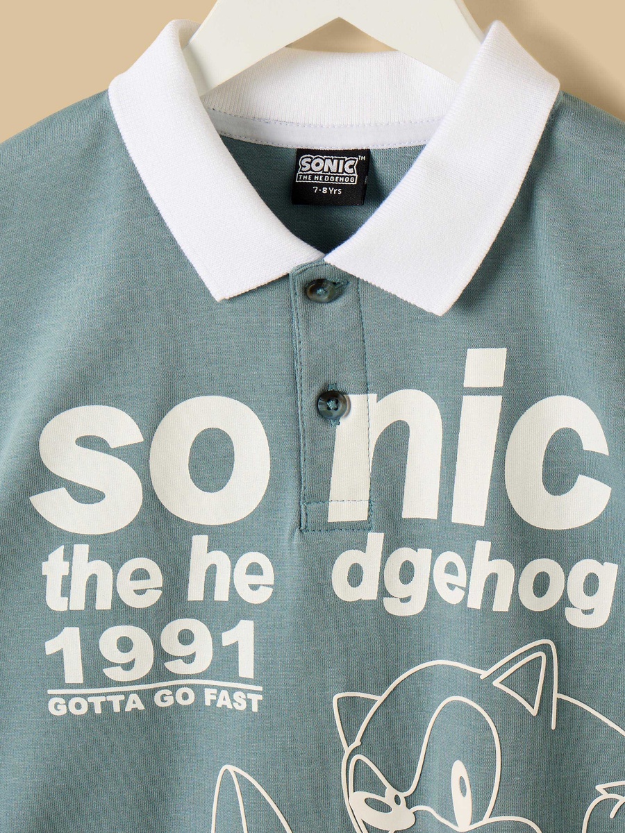Sonic Print Cotton Polo T-Shirt and Shorts Set