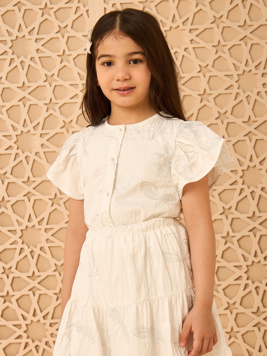 Embroidered Top and Skirt Set