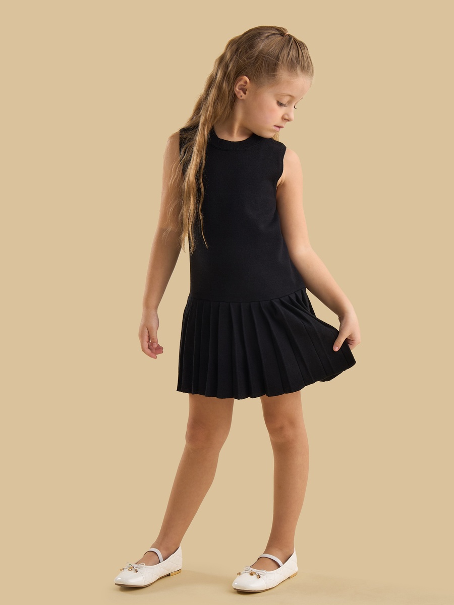 Pleated Drop Waist Dress and Bow Trim Cardigan Set