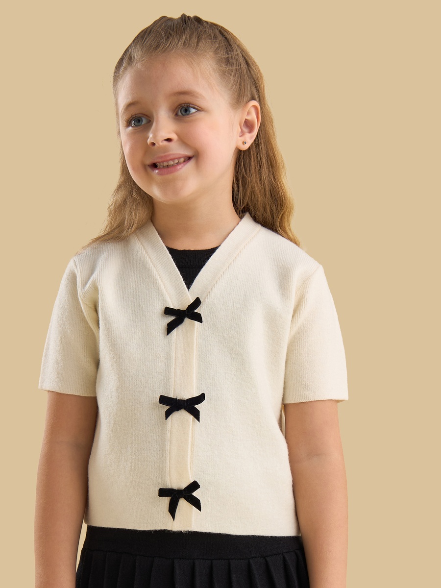 Pleated Drop Waist Dress and Bow Trim Cardigan Set