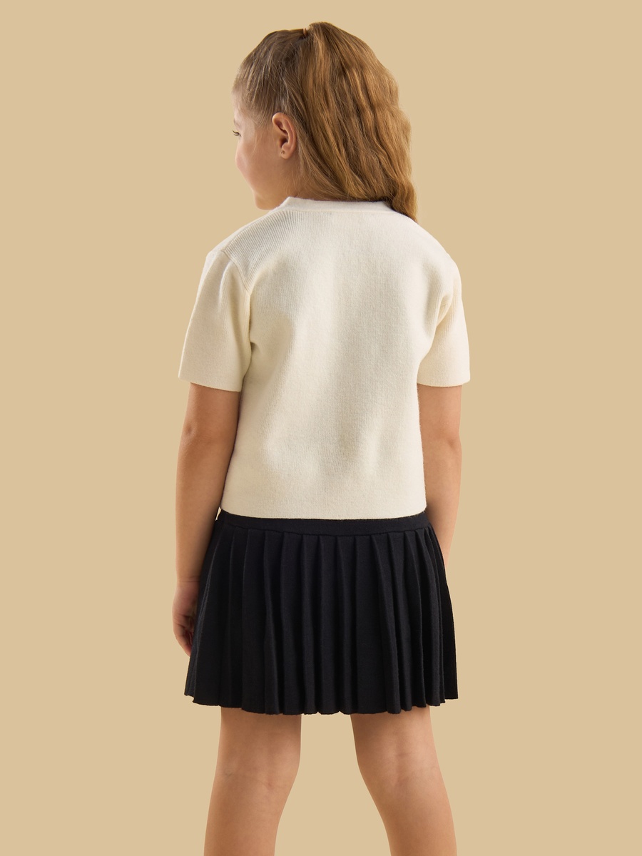 Pleated Drop Waist Dress and Bow Trim Cardigan Set