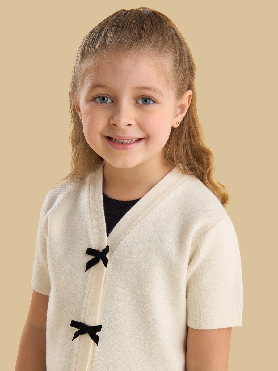 Pleated Drop Waist Dress and Bow Trim Cardigan Set