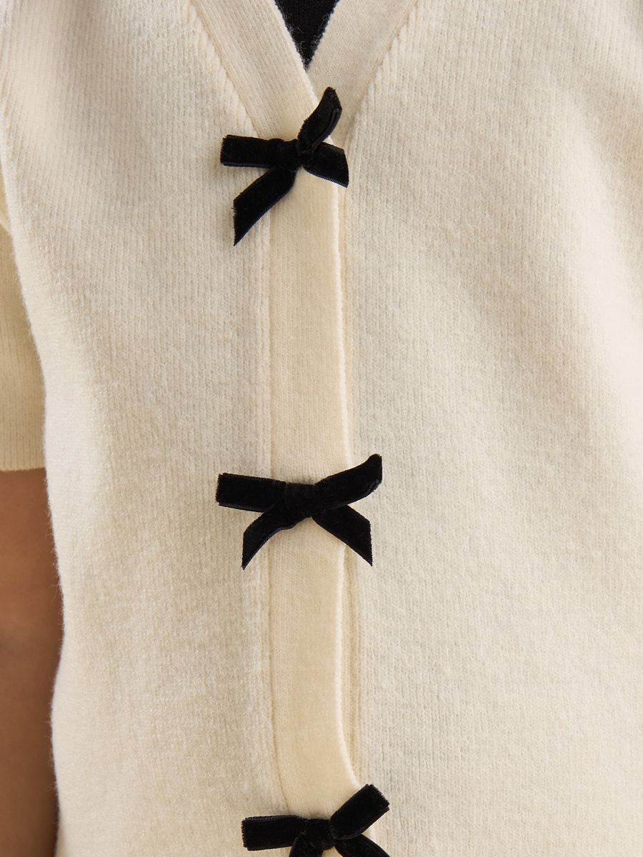 Pleated Drop Waist Dress and Bow Trim Cardigan Set