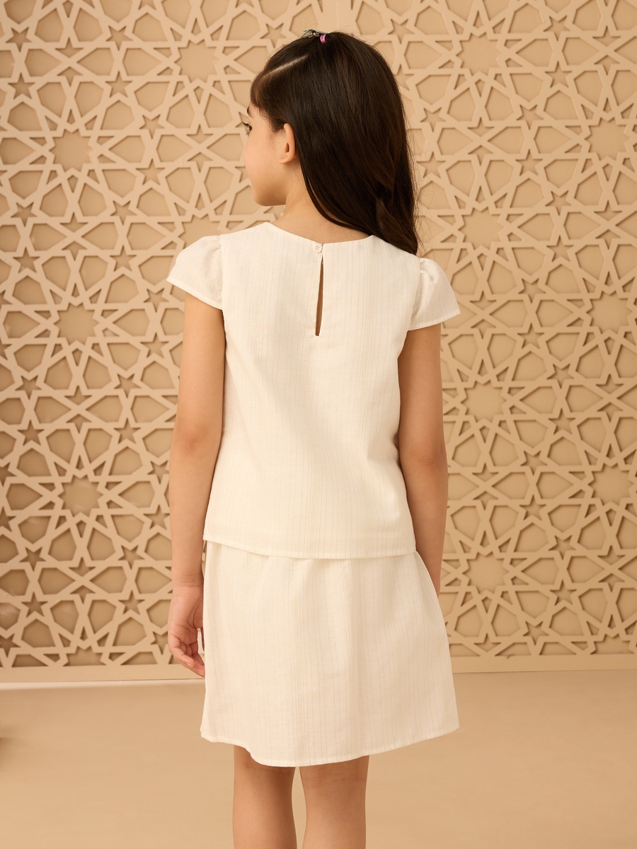 Floral Embellished Linen Top and Skirt Set