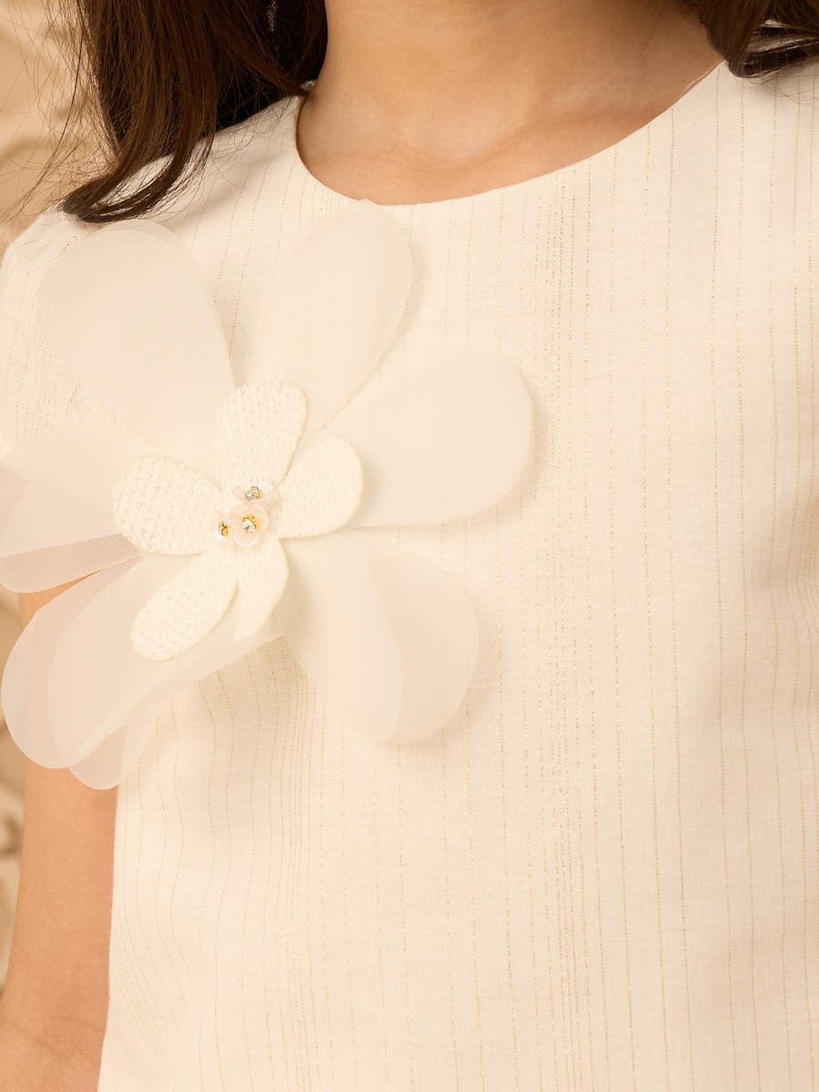 Floral Embellished Linen Top and Skirt Set
