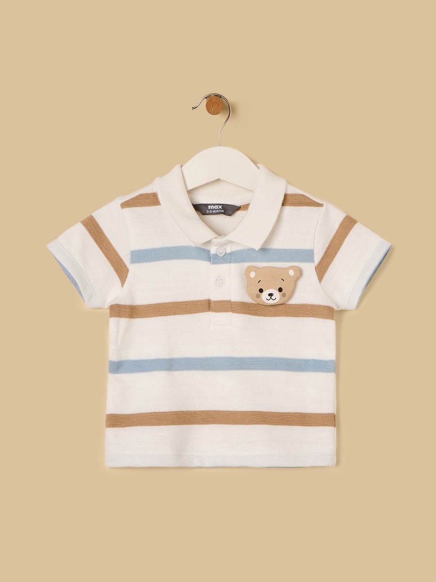 Bear Applique Striped Polo T-Shirt and Shorts Set
