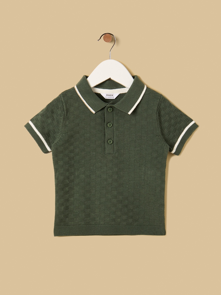 Textured Cotton Polo T-Shirt and Shorts Set