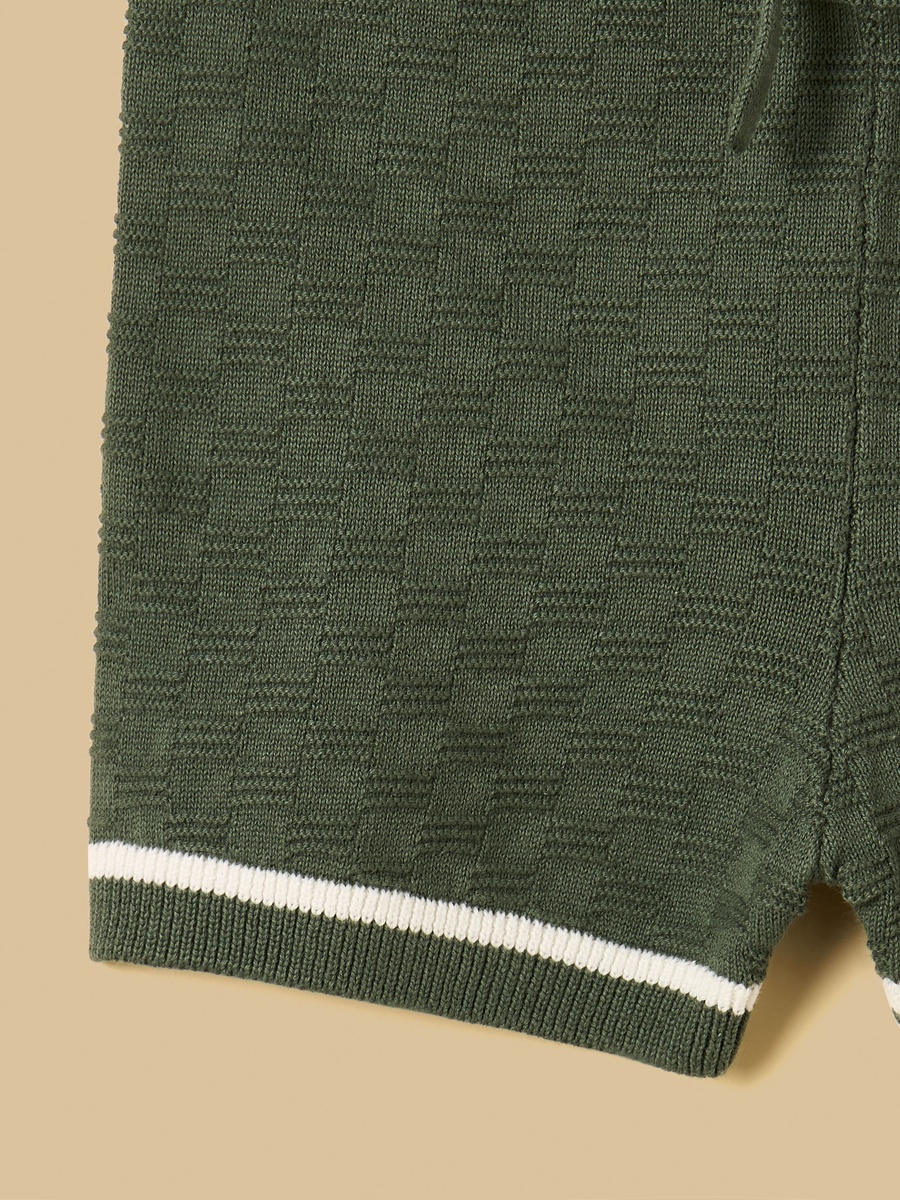 Textured Cotton Polo T-Shirt and Shorts Set