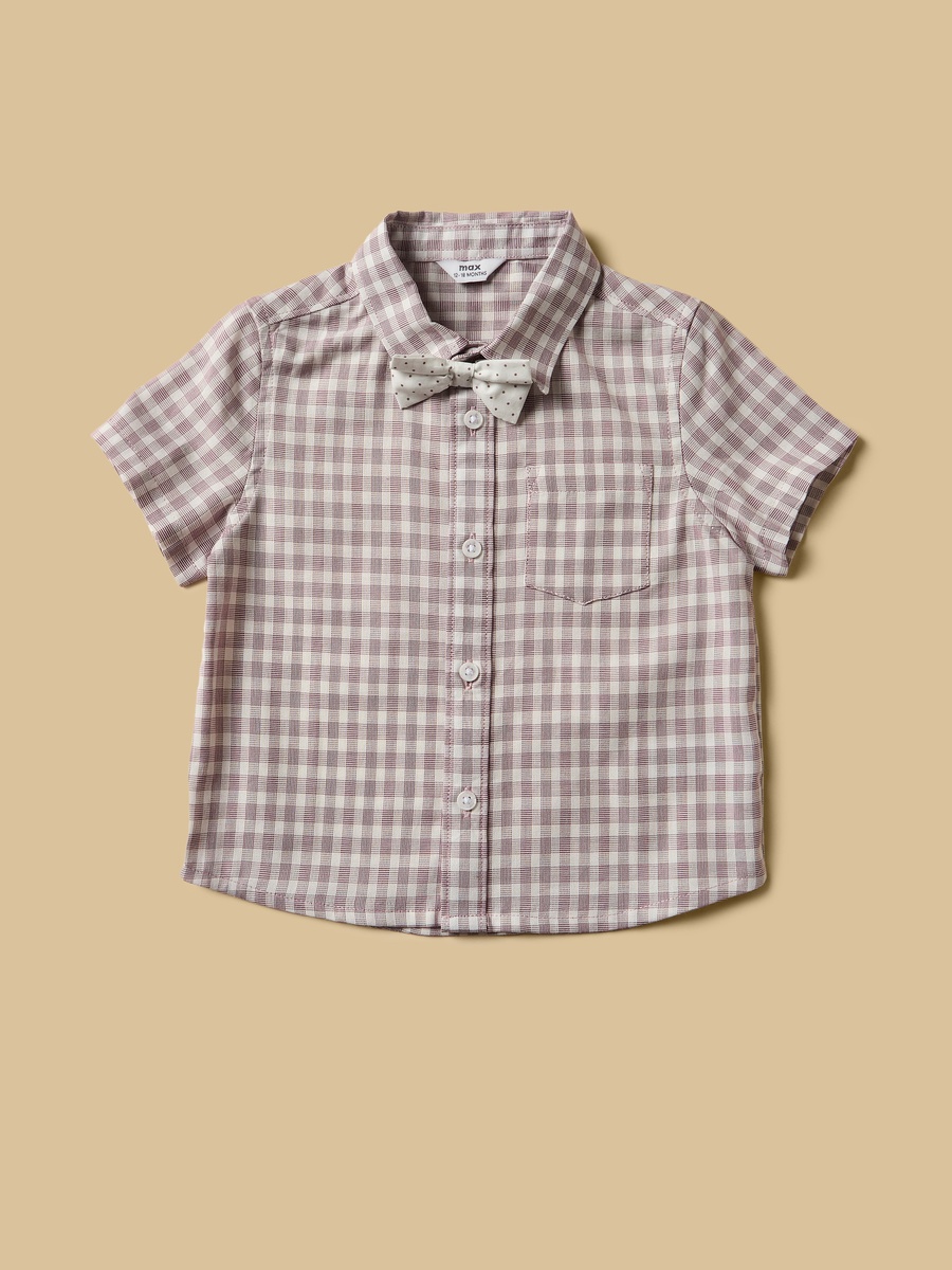 Checked Shirt With Textured Waistcoat And Short Set