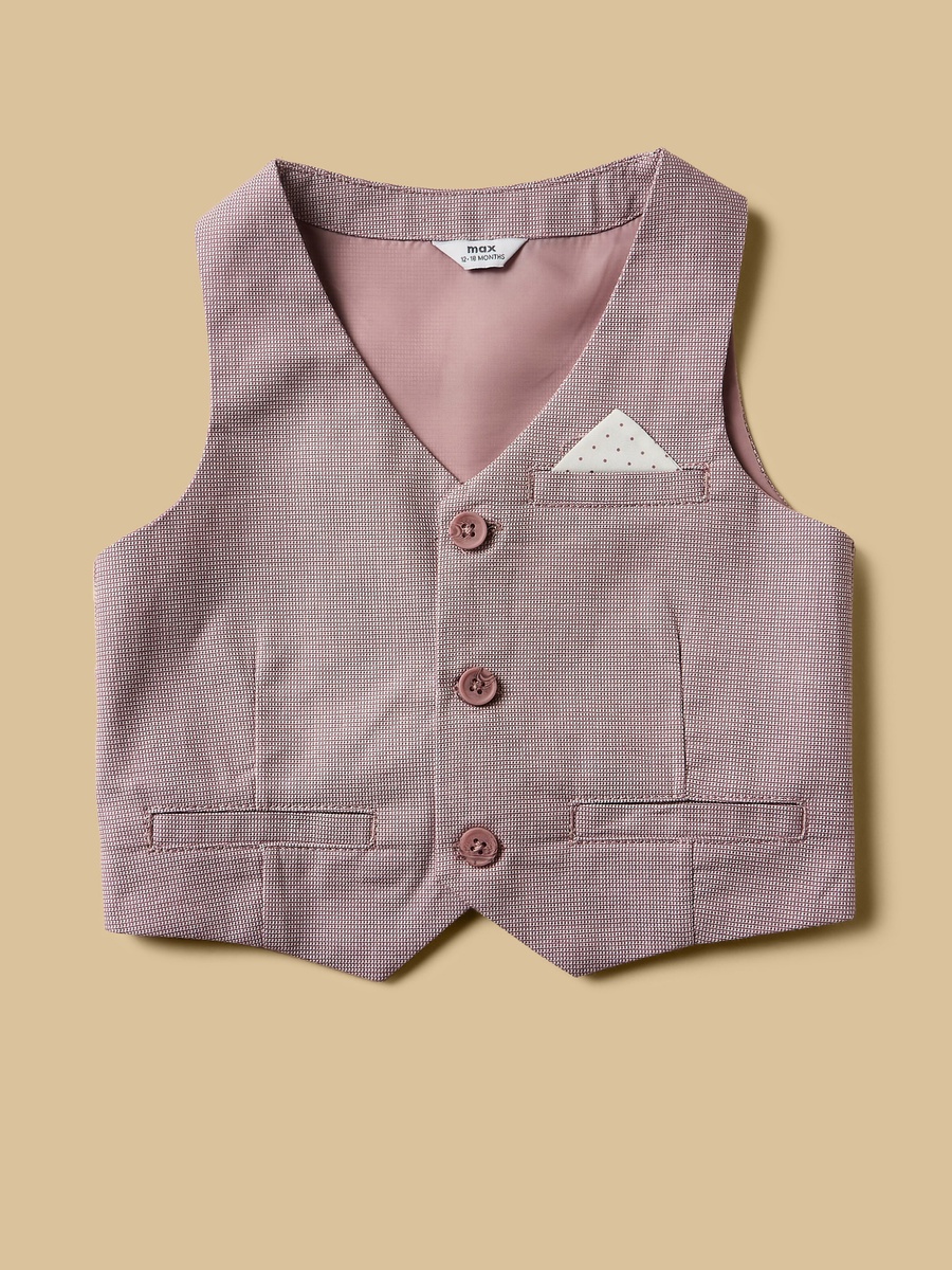 Checked Shirt With Textured Waistcoat And Short Set