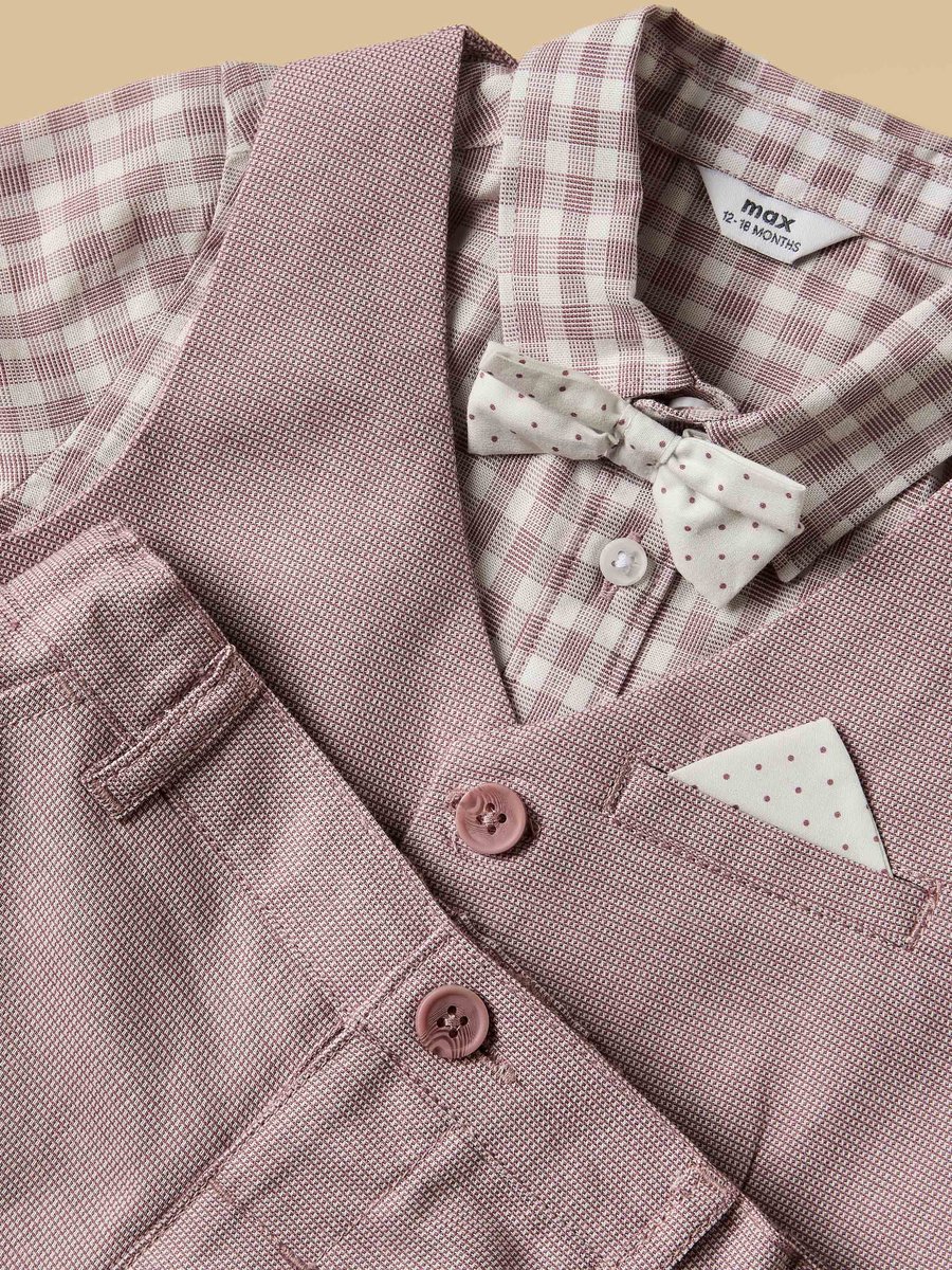 Checked Shirt With Textured Waistcoat And Short Set