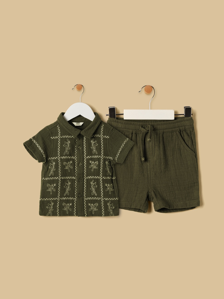 Embroidered Cotton Shirt and Shorts Set