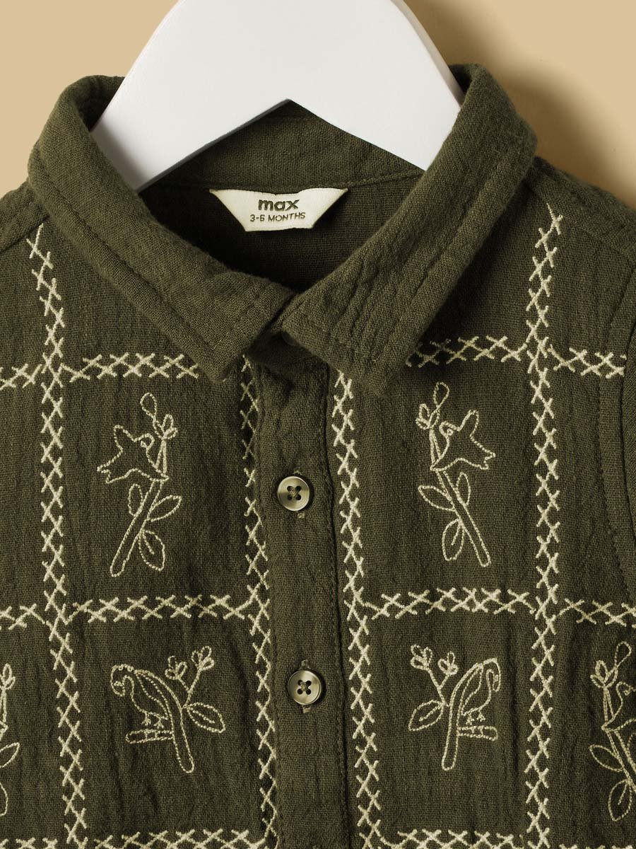Embroidered Cotton Shirt and Shorts Set