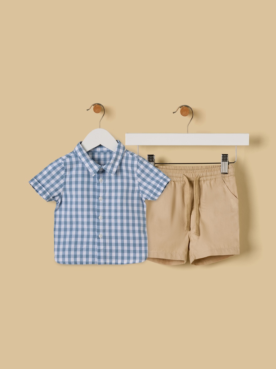 Gingham Cotton Shirt and Shorts Set
