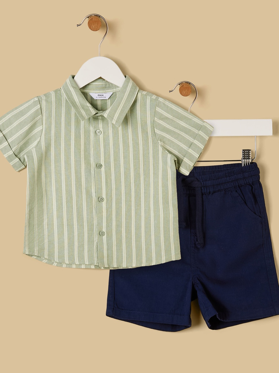 Striped Cotton Shirt and Shorts Set