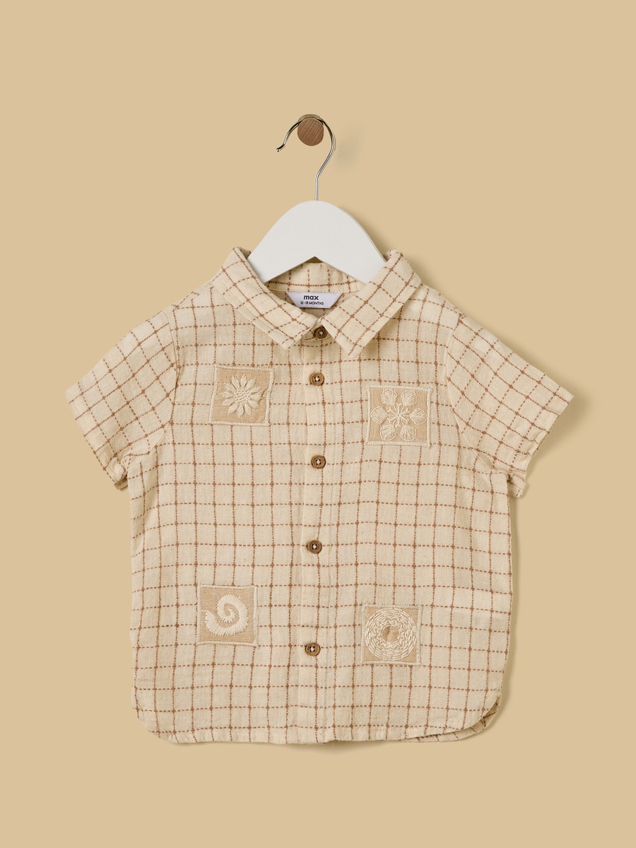 Embroidered Applique Checked Shirt and Shorts Set
