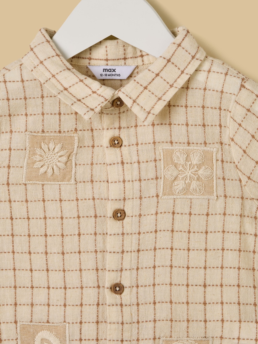 Embroidered Applique Checked Shirt and Shorts Set