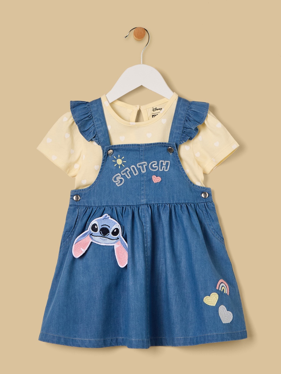 Stitch Applique Denim Pinafore with T-Shirt