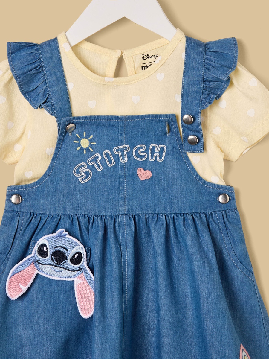 Stitch Applique Denim Pinafore with T-Shirt