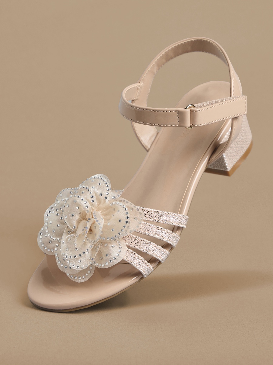 Floral Accent Block Heel Sandals with Hook and Loop Closure