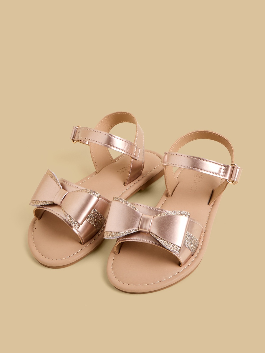 Bow Embellished Sandals with Hook and Loop Closure