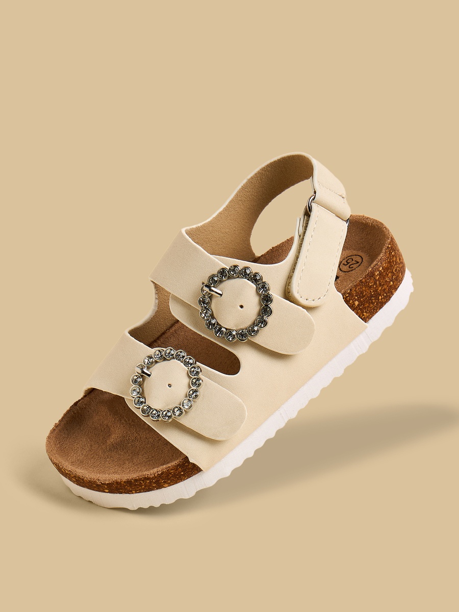 Embellished Buckle Sandals with Hook and Loop Closure