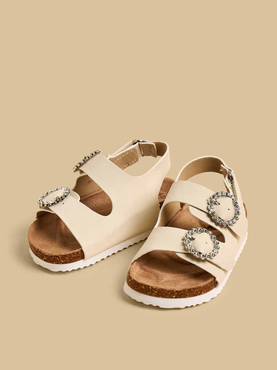 Embellished Buckle Sandals with Hook and Loop Closure