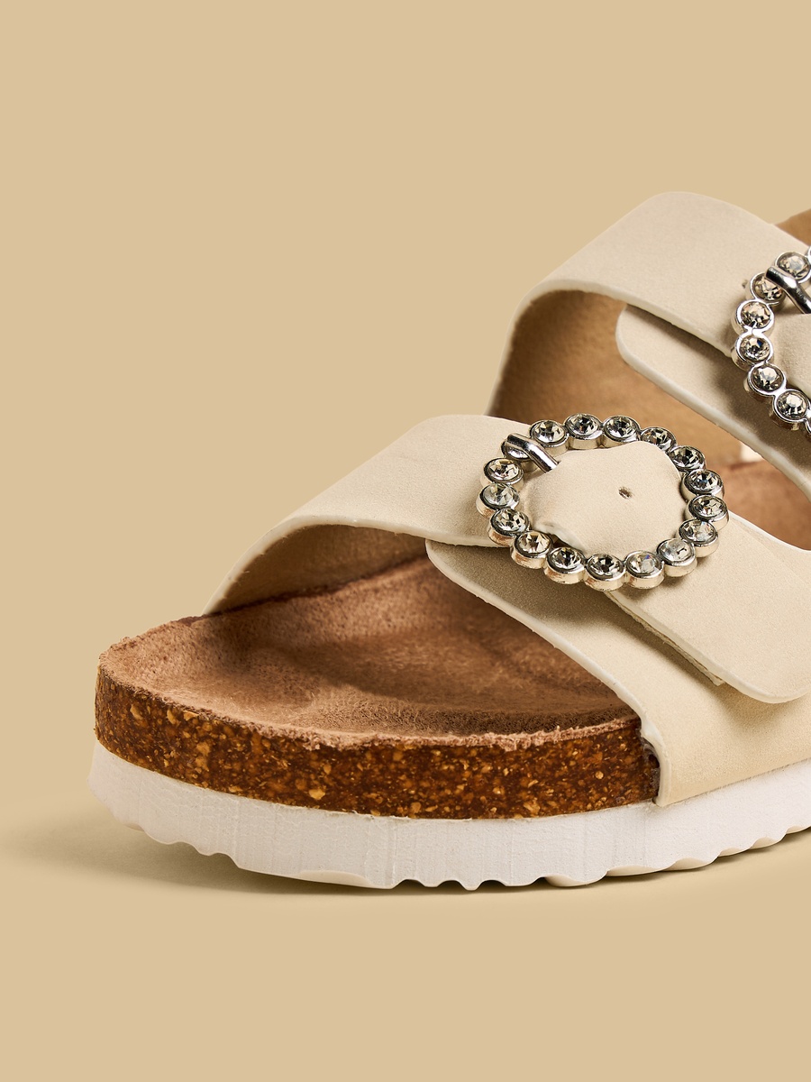 Embellished Buckle Sandals with Hook and Loop Closure