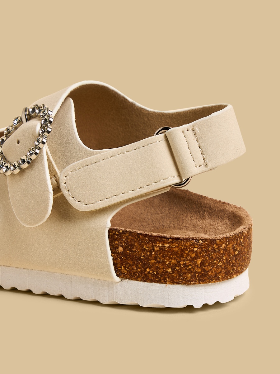 Embellished Buckle Sandals with Hook and Loop Closure
