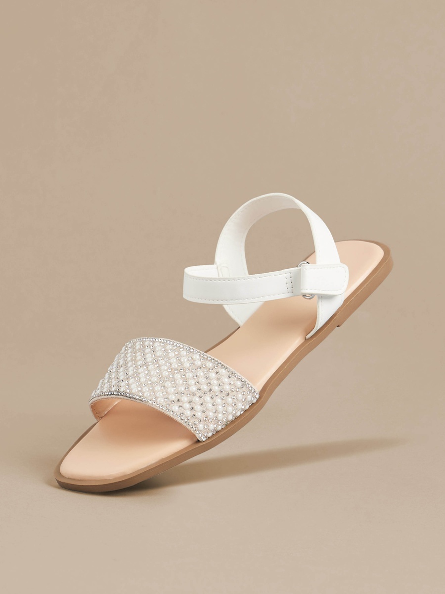 Embellished Flat Sandals with Hook and Loop Closure
