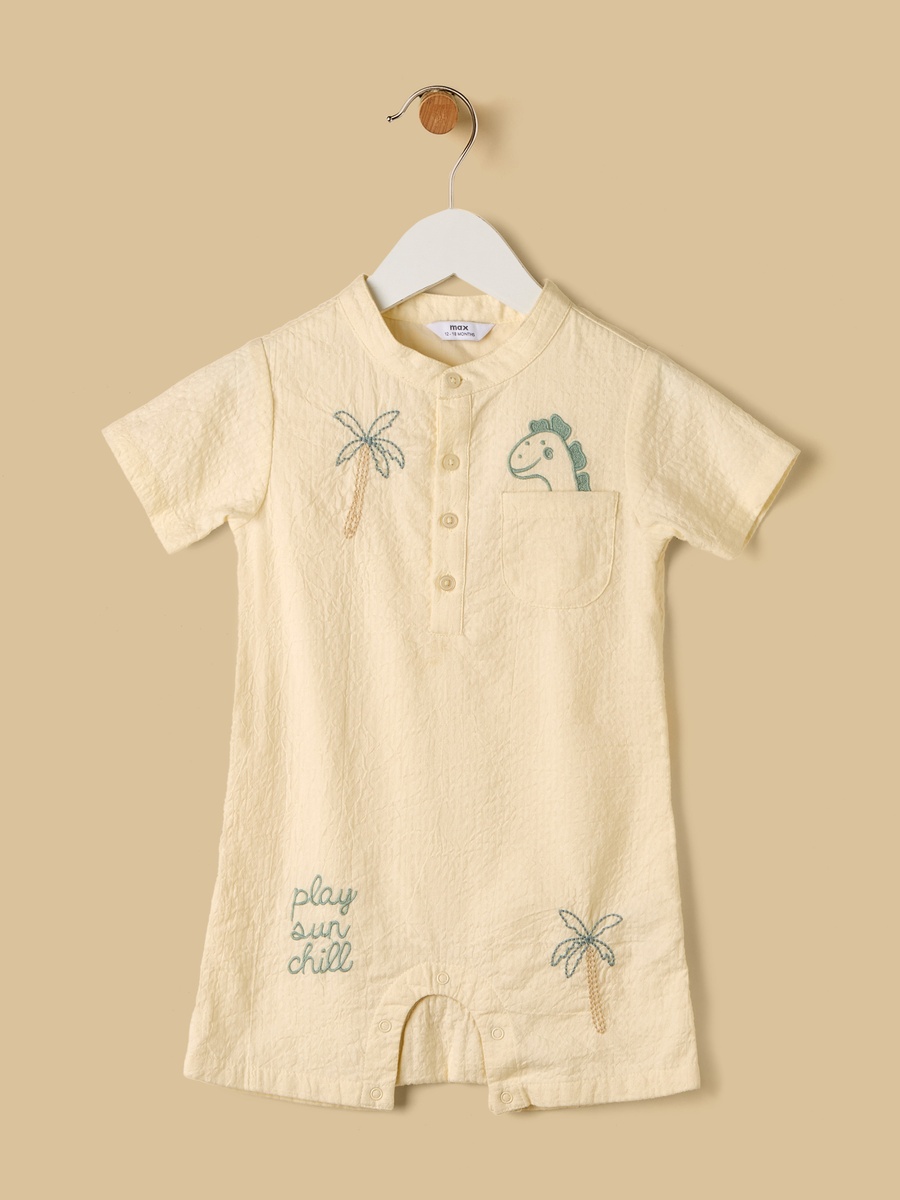 Embroidered Cotton Romper with Cap