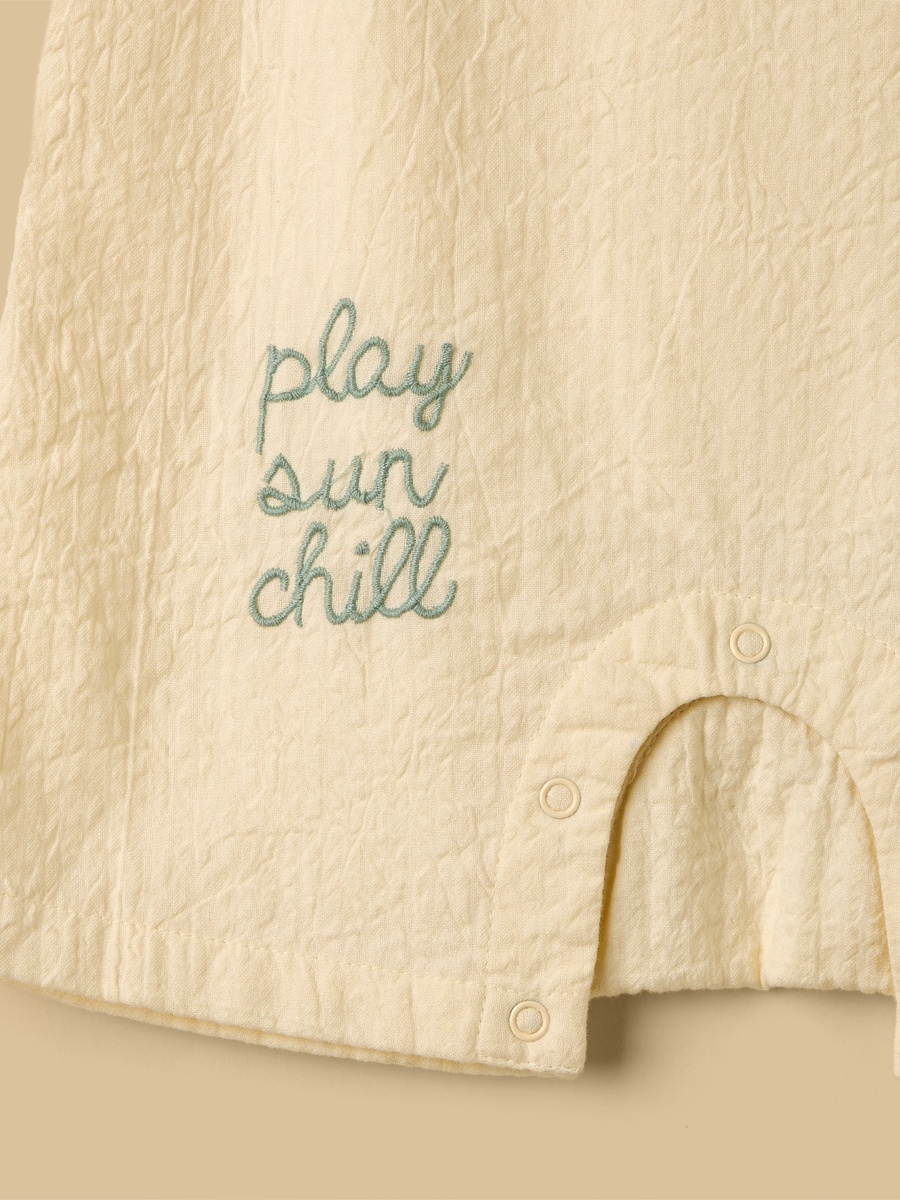 Embroidered Cotton Romper with Cap