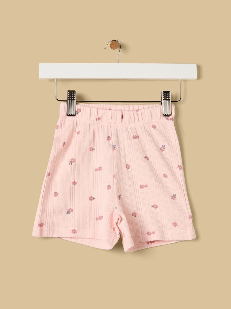 Floral Print Pointelle Cotton Shorts Set