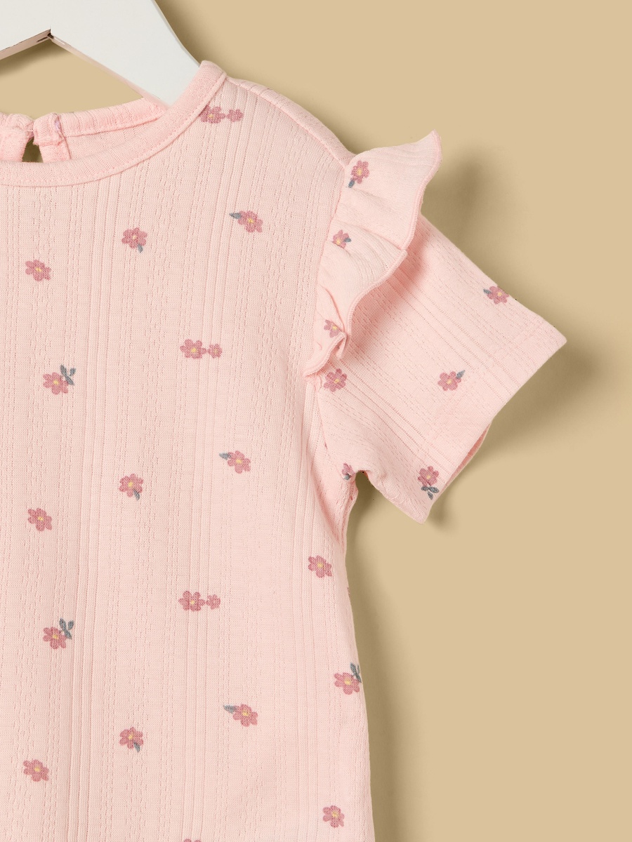 Floral Print Pointelle Cotton Shorts Set