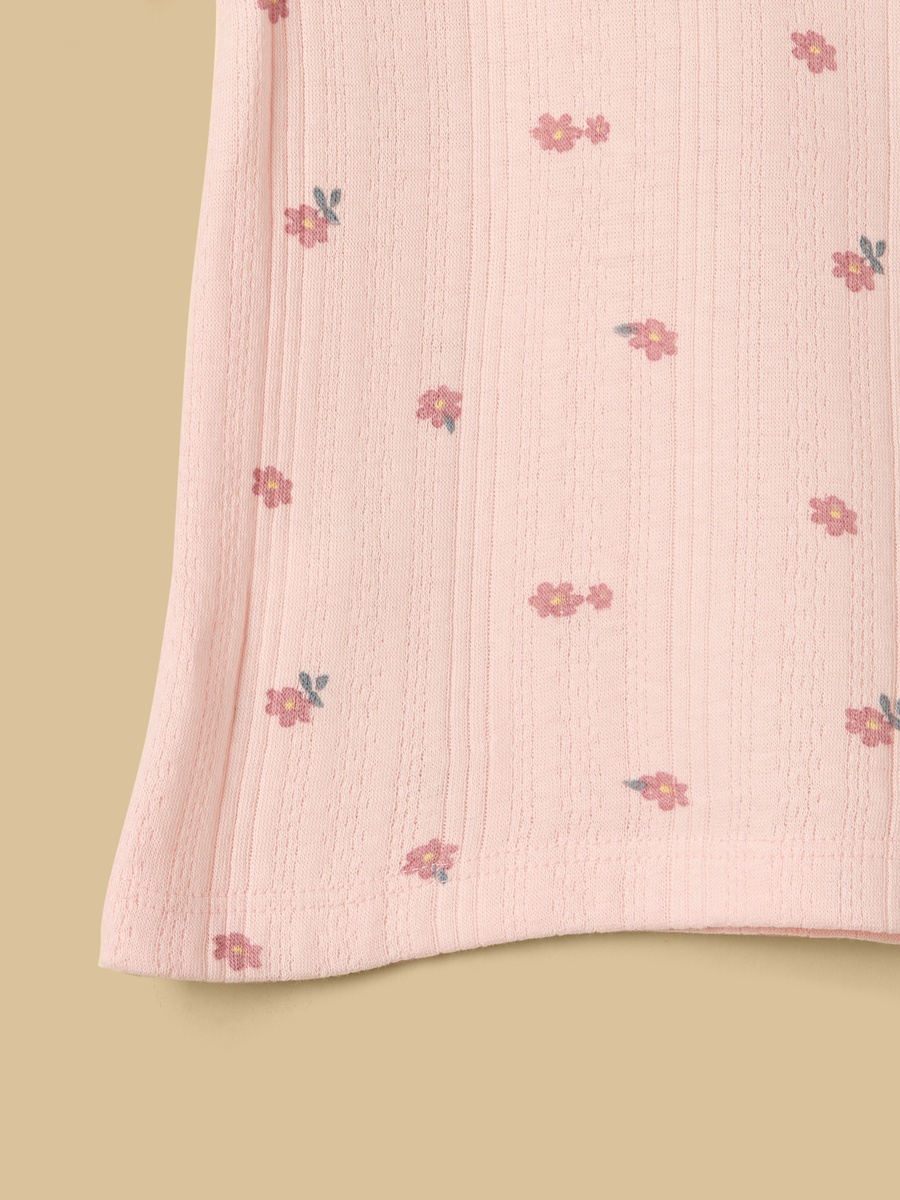 Floral Print Pointelle Cotton Shorts Set