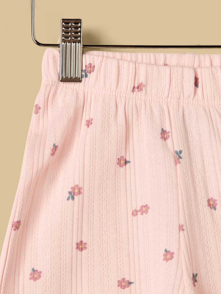 Floral Print Pointelle Cotton Shorts Set