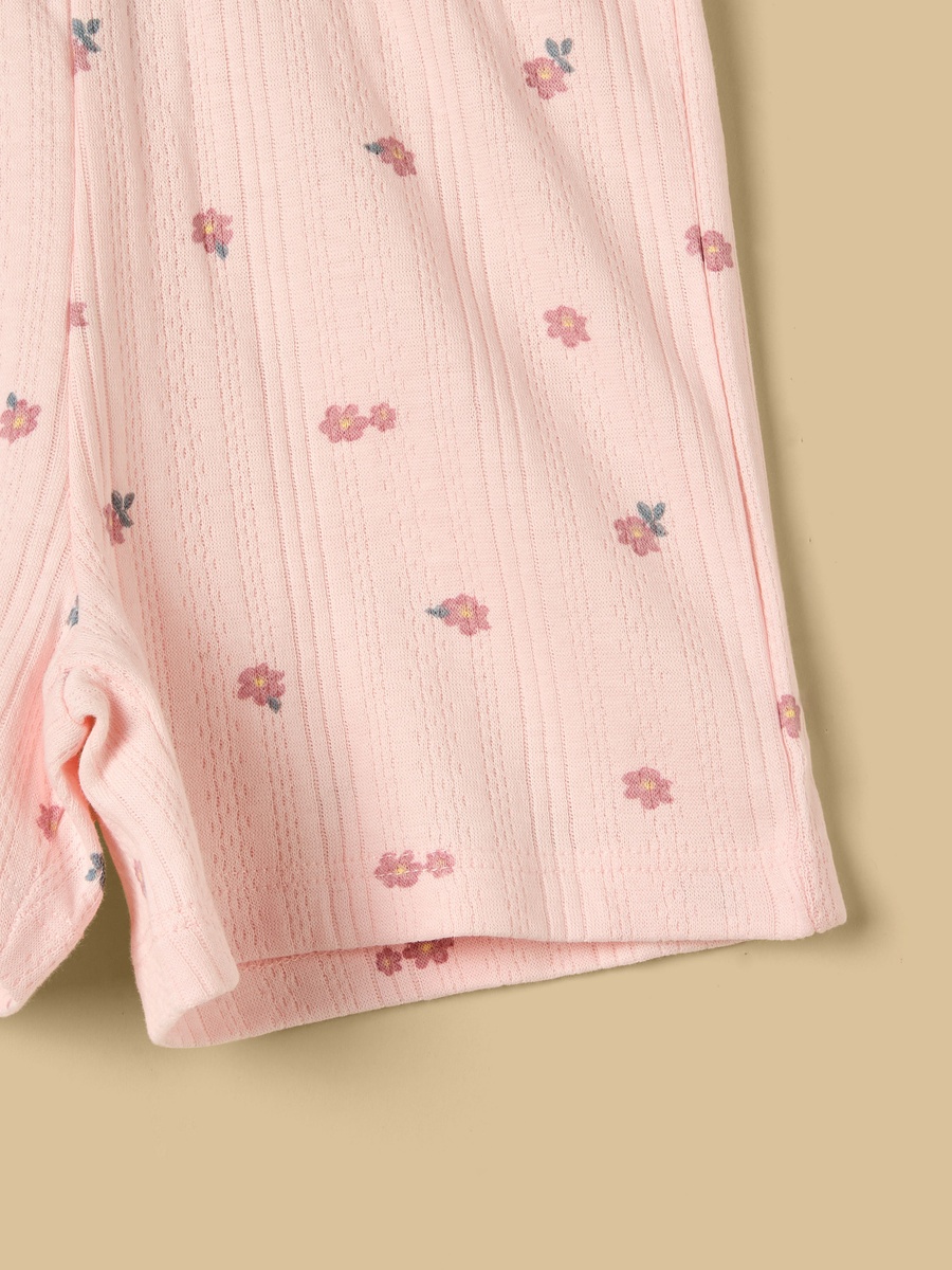 Floral Print Pointelle Cotton Shorts Set