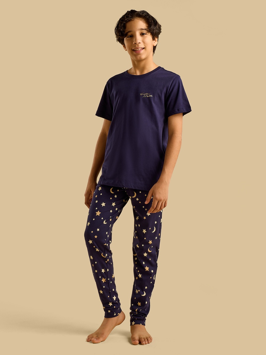 Star and Moon Foil Print Cotton Pyjama Set