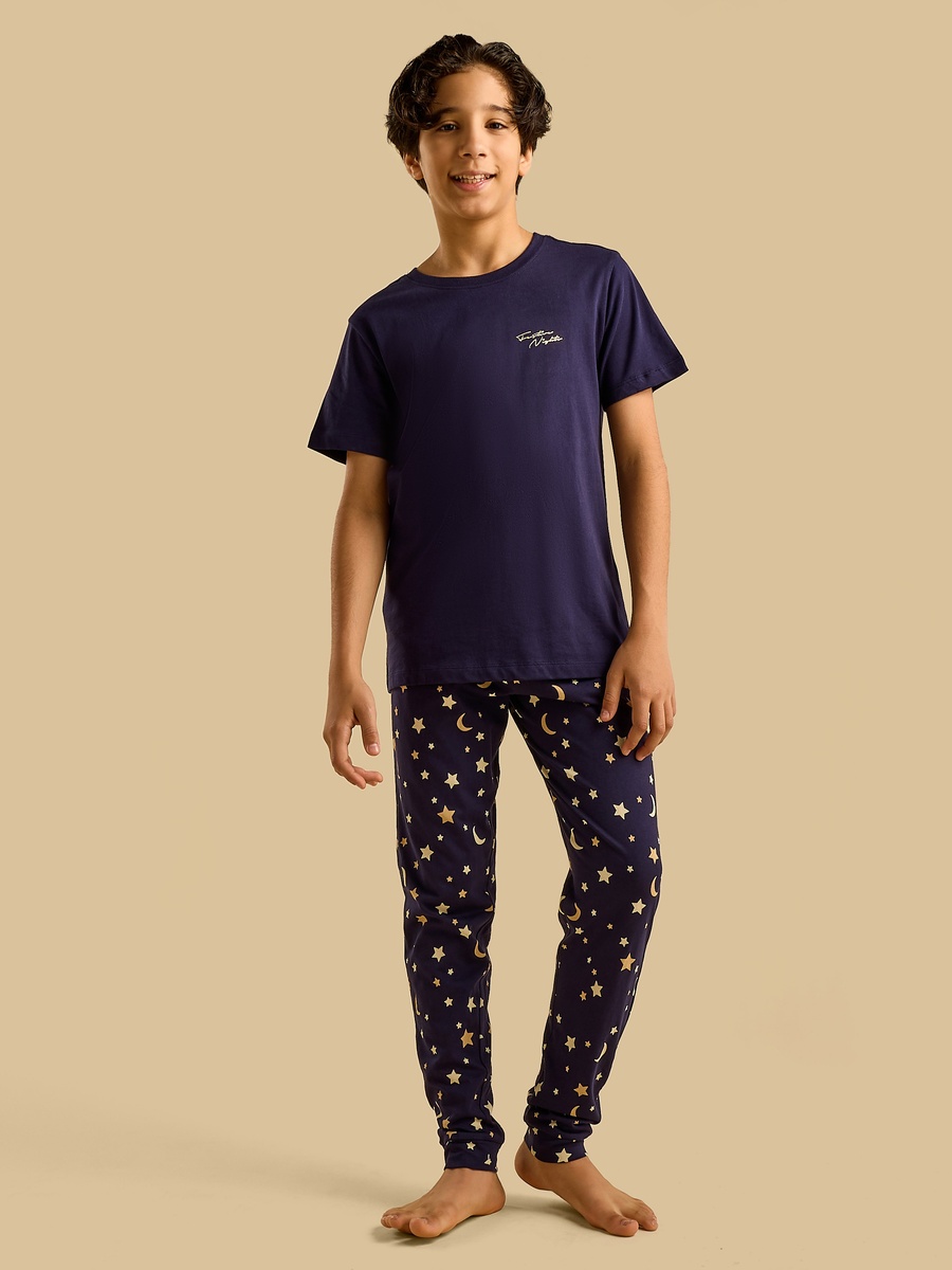 Star and Moon Foil Print Cotton Pyjama Set