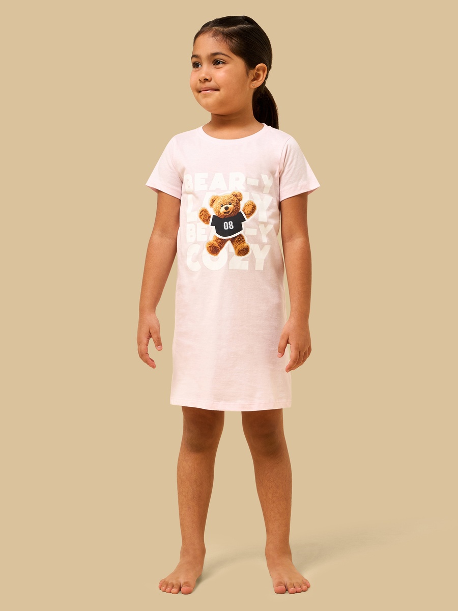 Teddy Print Cotton Night Dress