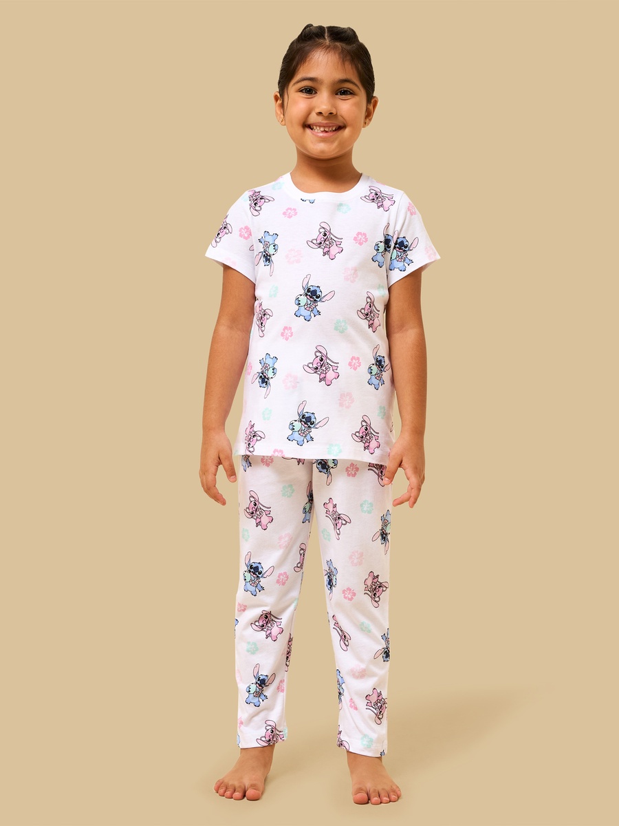 Pack of 2 - Stitch and Angel Print Cotton Pyjama Set